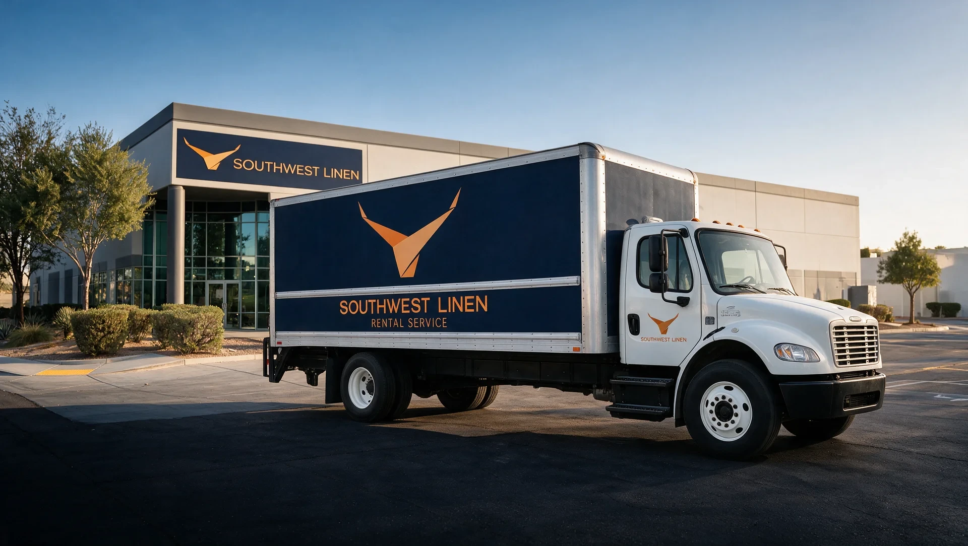 Southwest Linen delivery truck outside the facility